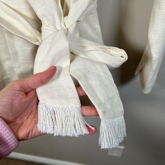 House of Harlow Linen Blend Blazer Jacket Size XS Ivory Double Breasted Tie - Picture 9 of 13